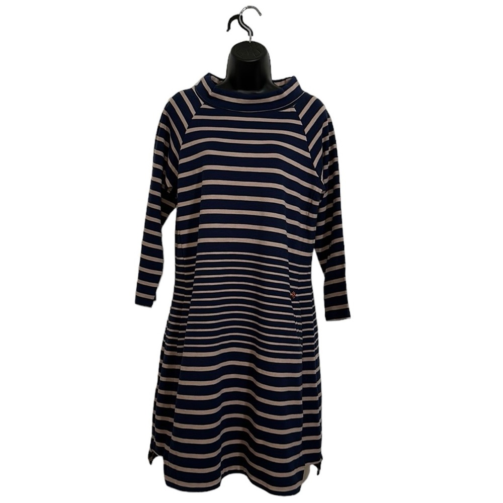 Hatley Navy and Tan Striped Long Sleeve Midi Dress Sz L